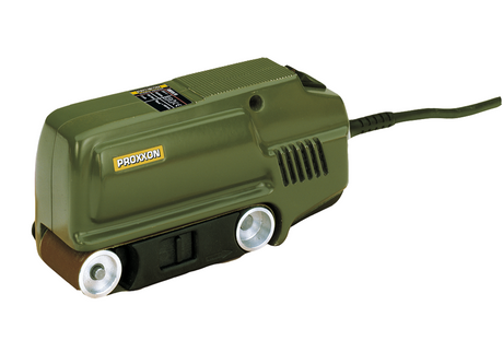 PROXXON BBS/S Palm Belt Sander 150W Corded in action, showcasing its precise corner sanding capabilities