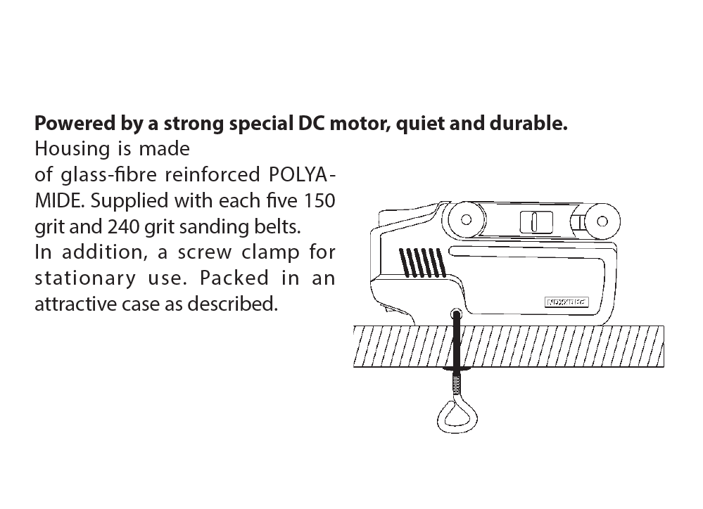 PROXXON BBS/S Palm Belt Sander 150W Corded, left-aligned sanding belt for precise corner work