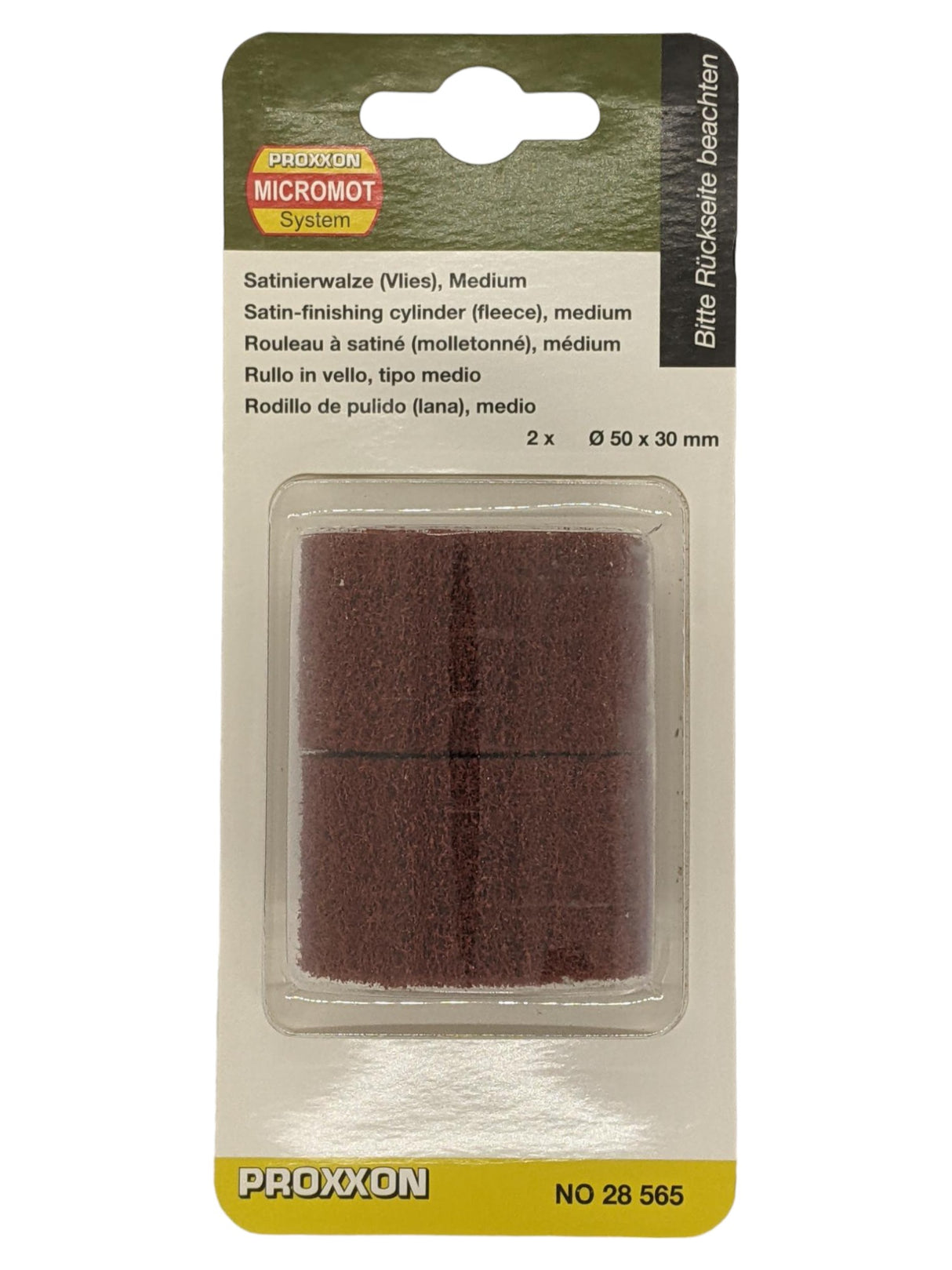 PROXXON Satin Finishing Cylinders for Cylinder Sander, fleece material, ideal for metal and stainless steel, pack of 2