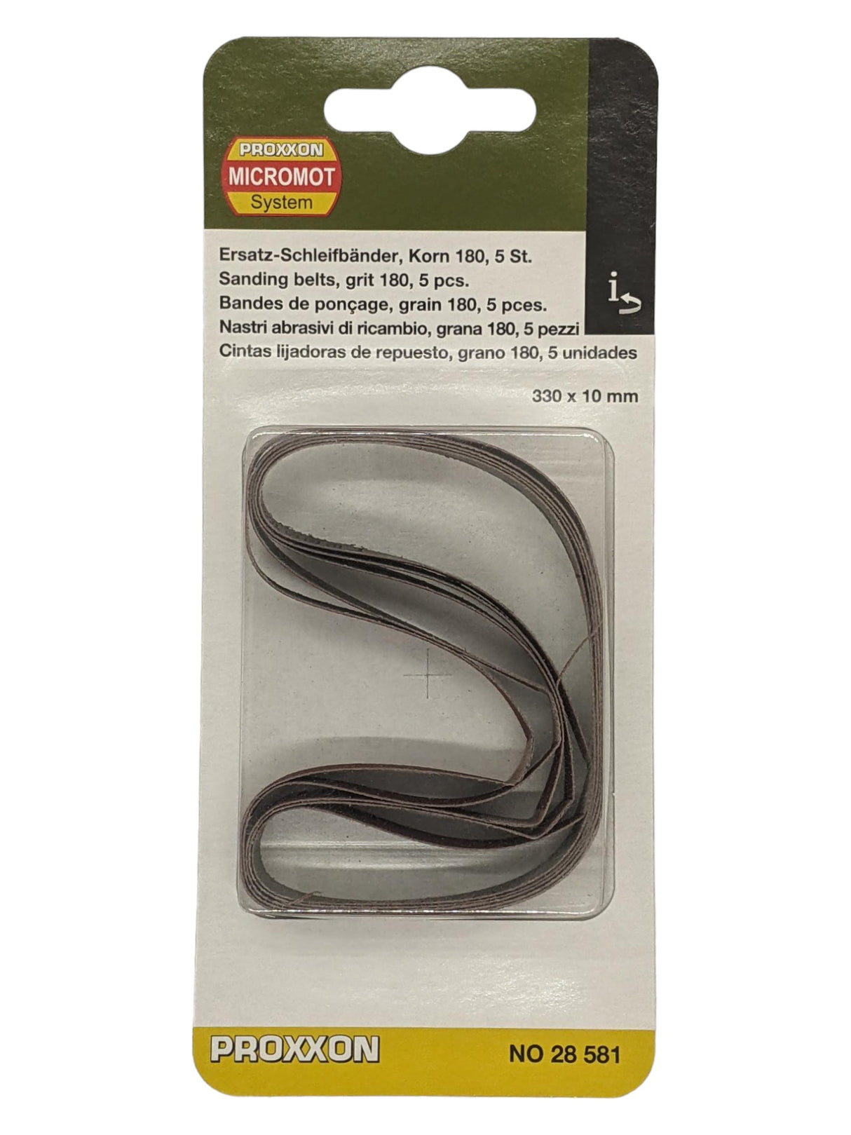 PROXXON Pack of 5 Corundum Sanding Belts for BS/A Power File Belt Sander - Close-up view displaying high-quality grit texture