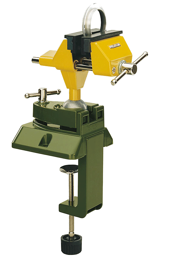 Adaptable and sturdy PROXXON Precision Vice Universal Holder for woodworking tasks.360-degree rotation and 90-degree tilting capabilities