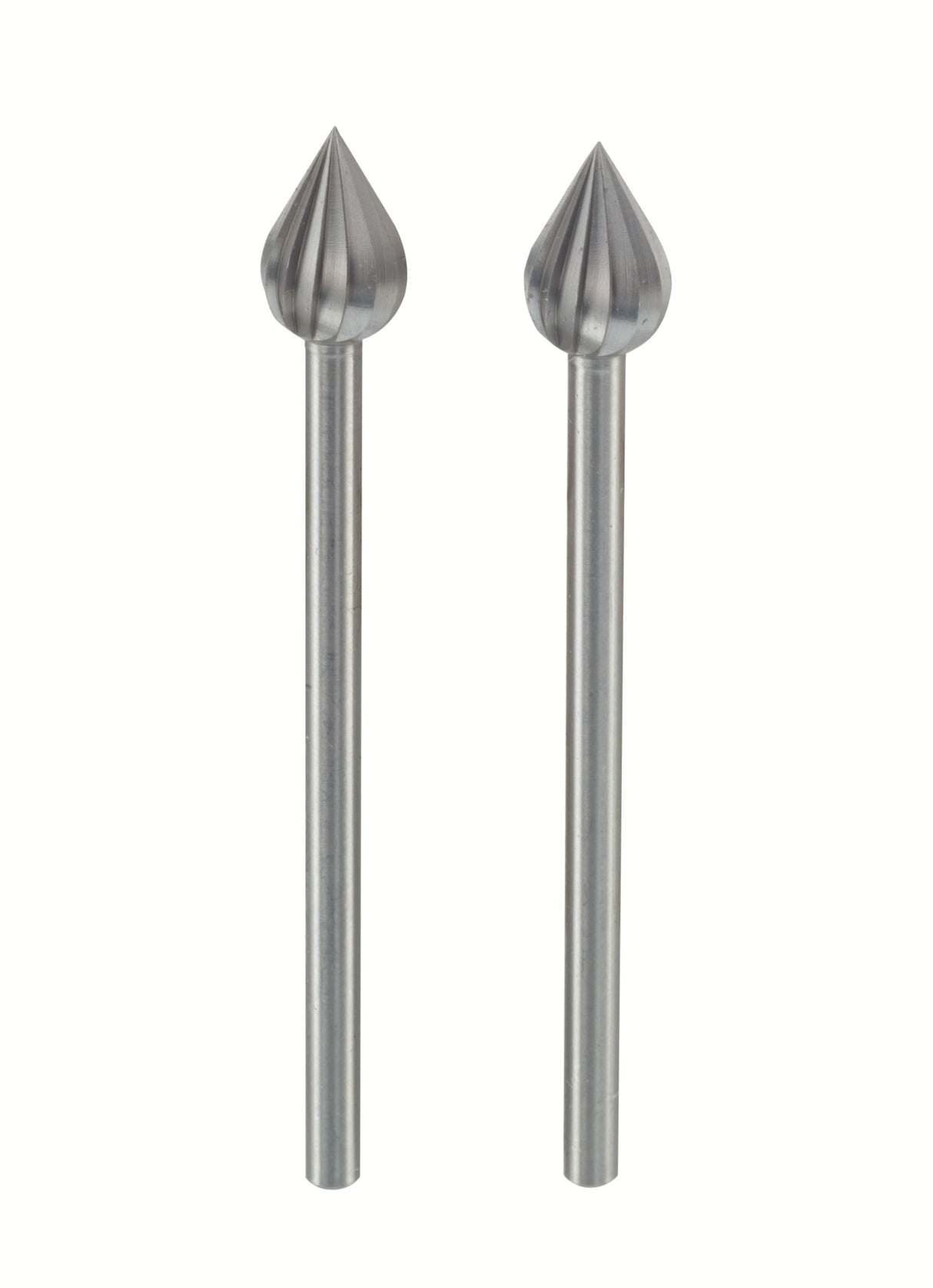 PROXXON 6mm Tungsten Vanadium Flame Milling Bits - Pack of 2 - Close-up detail showing precise flute design