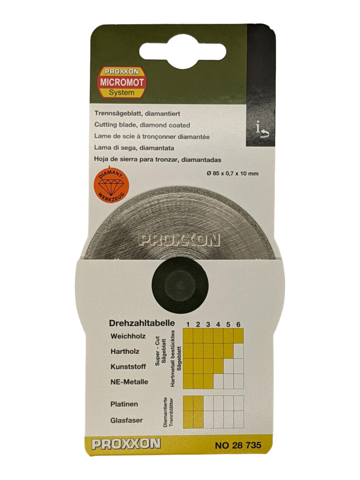 Proxxon Diamond Coated Circular Saw Blade 85mm Diameter for FET Benchtop Table Saw - 'D100' diamond for precision cutting