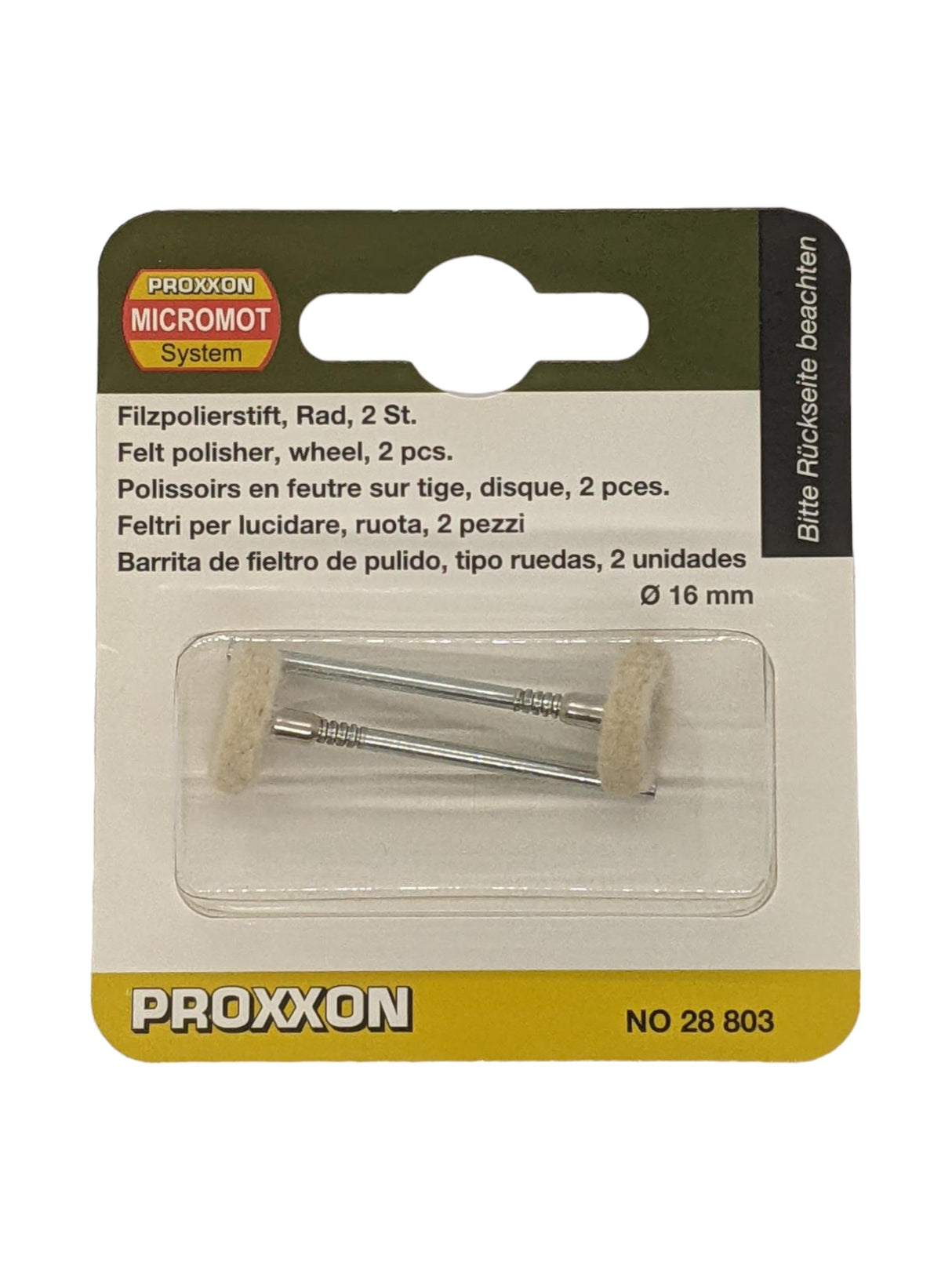 PROXXON Felt Polishers cylindrical pack of 2, ideal for high burnish on metals, ceramics, and more