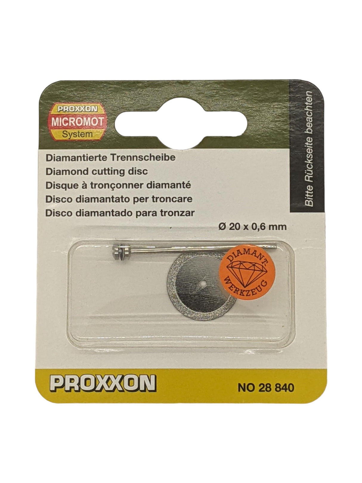 PROXXON Diamond Cutting Discs for MICROMOT tools, 20mm and 38mm diameter options, premium diamond grit construction