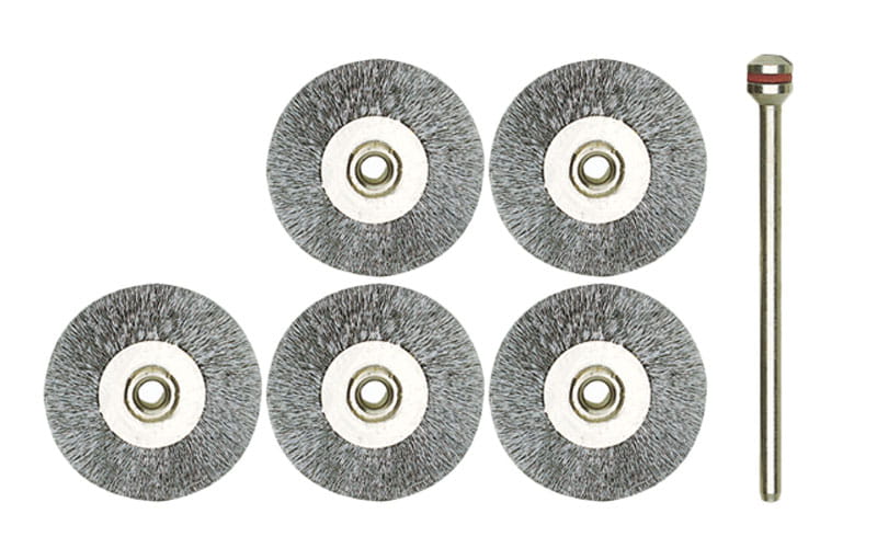 Proxxon 22mm Stainless Steel Cleaning Wheel Pack of 5 in use on metal surface