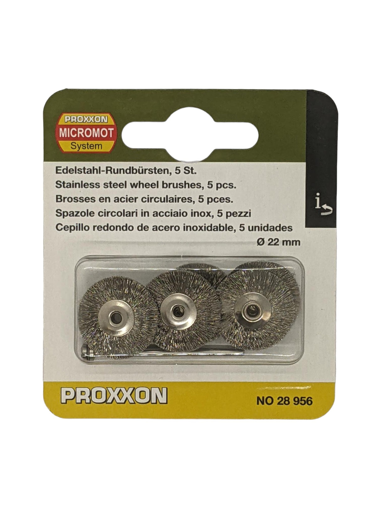 PROXXON 22mm Stainless Steel Cleaning Wheel Pack of 5 in use on metal surface