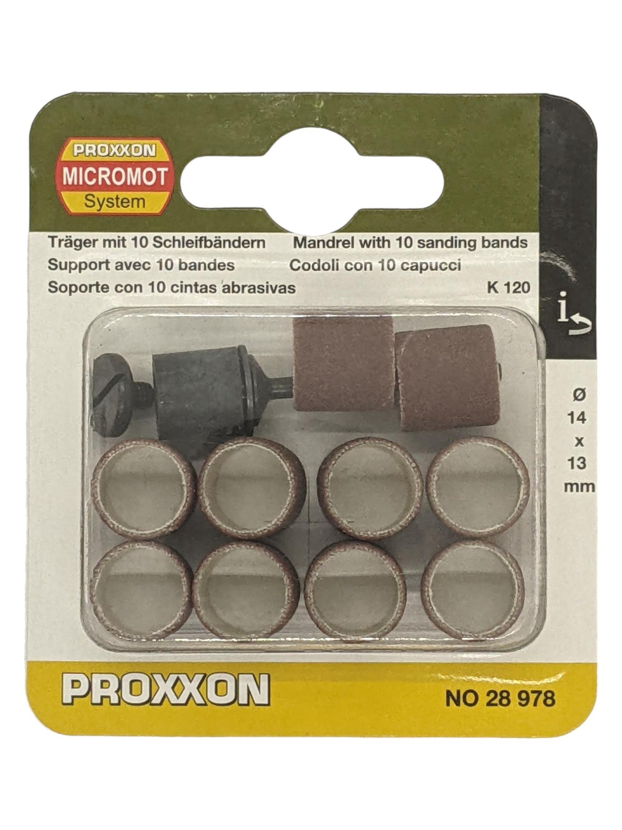 PROXXON 14mm Sanding Drums 120 Grit Pack of 10 - Corundum material for sanding and polishing on various materials