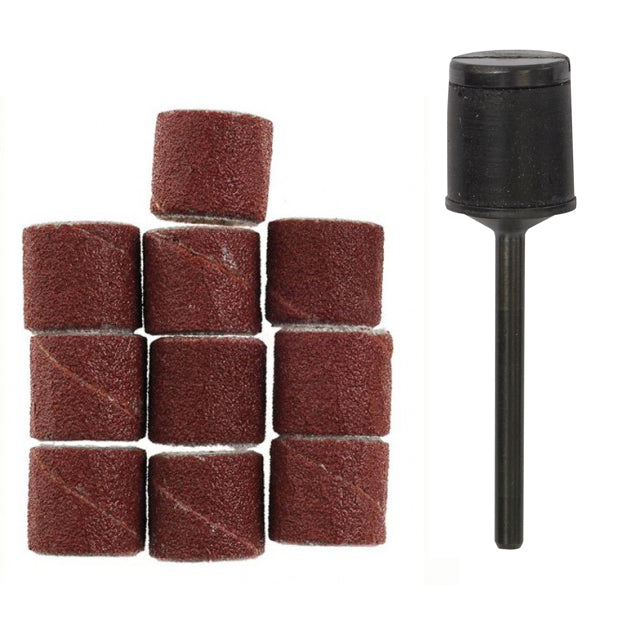 PROXXON 10mm Sanding Drums 150 Grit Pack of 10 - Corundum material for versatile sanding, smoothing, and polishing tasks