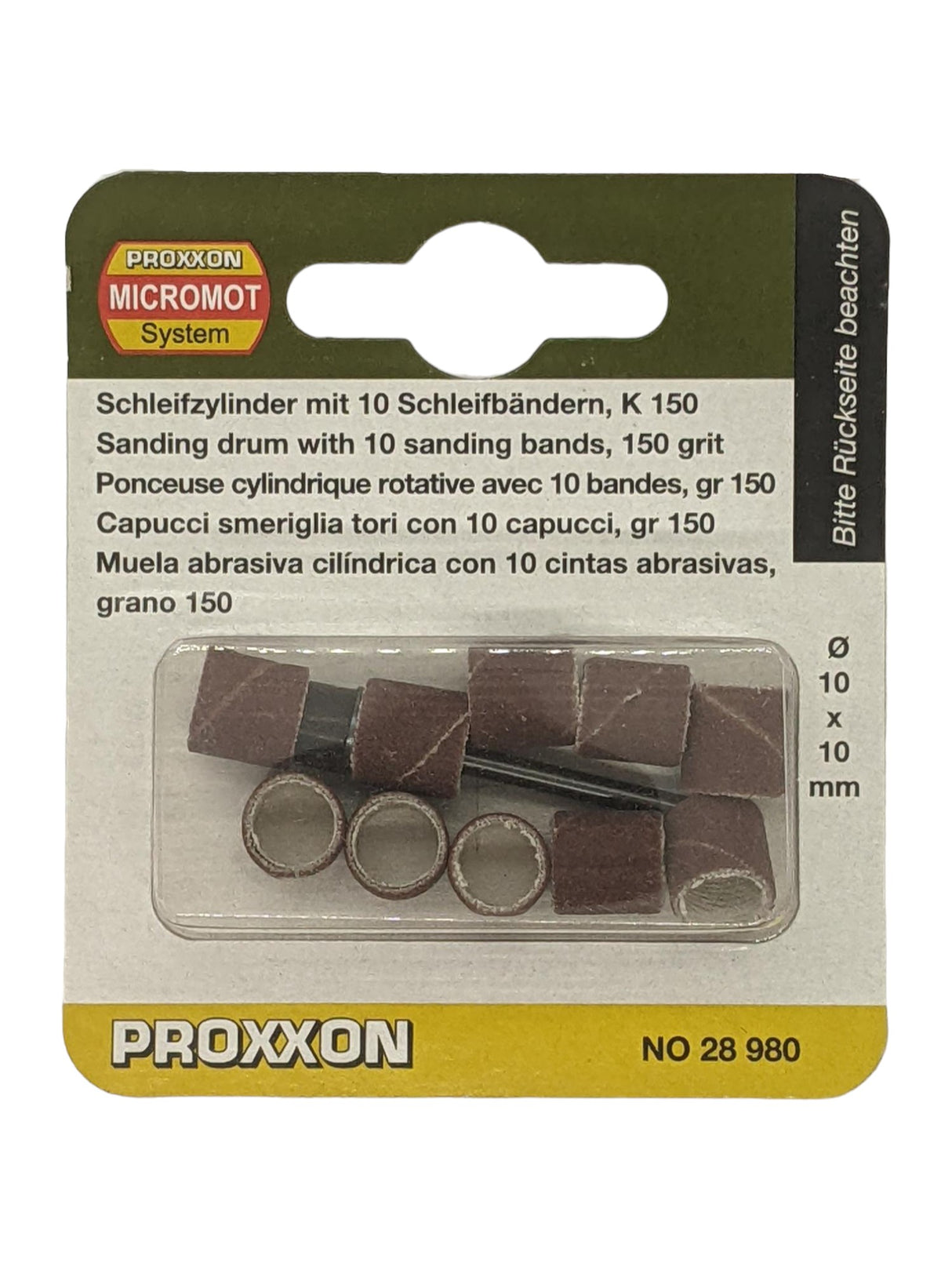 PROXXON 10mm 150 Grit Sanding Drums Pack of 10 with Sanding Drum Shaft - Corundum material for versatile sanding tasks