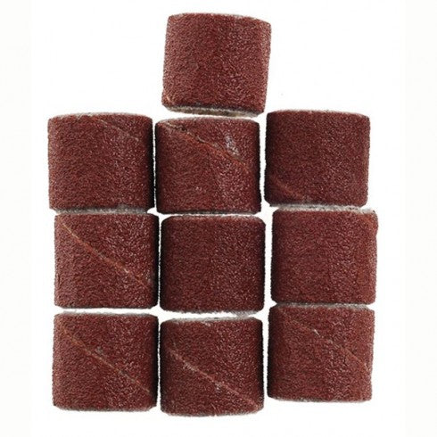 PROXXON 10mm Sanding Drums 150 Grit Pack of 10 for Rotary Tools in action on metal surface