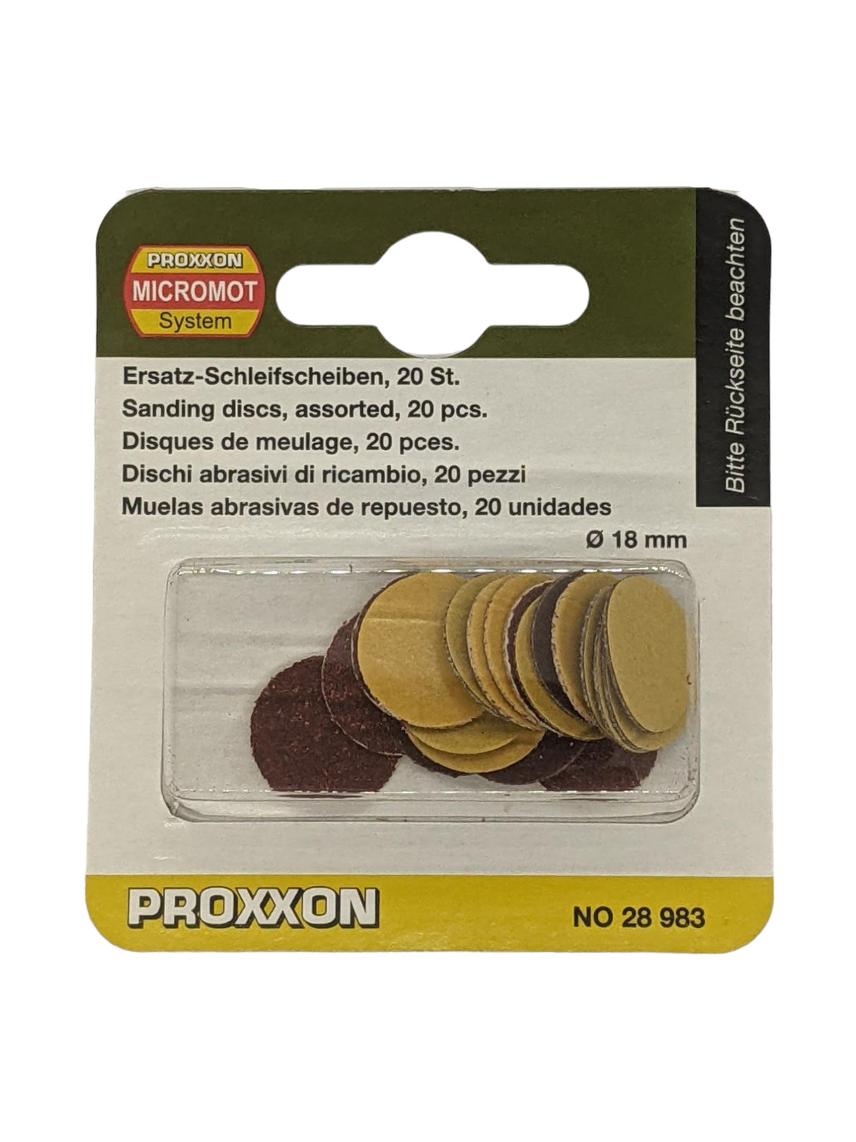 PROXXON Pack of 20 Corundum Sanding Discs 18mm in use on metal surface