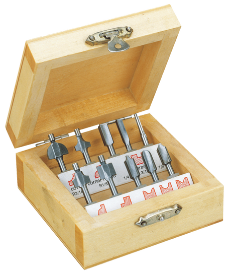 PROXXON Router Bits Set of 10 for Micro Shaper, High Speed Steel, 1/8" Shanks, Different Profiles