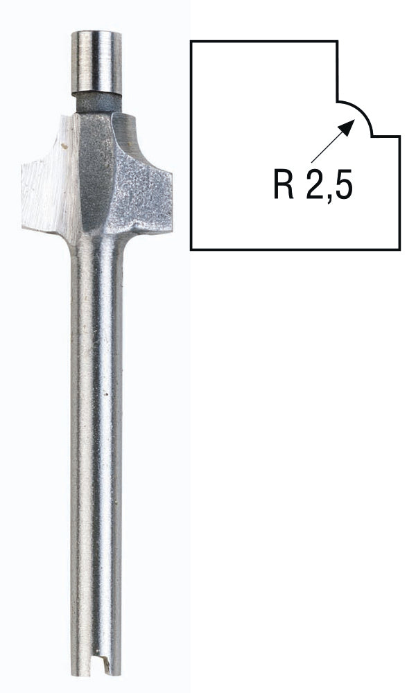 PROXXON 2.5mm roundover router bit for Micro Shaper, ideal for wood and fibreboard. Clean relief grinding for quality results