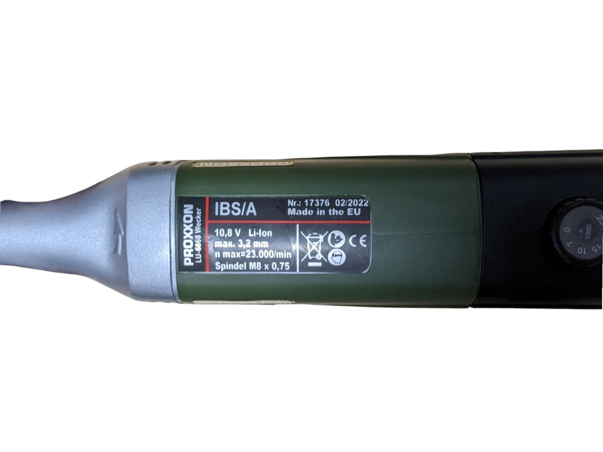 PROXXON MICROMOT IBS/A Rotary Tool Kit in use for intricate woodworking tasks