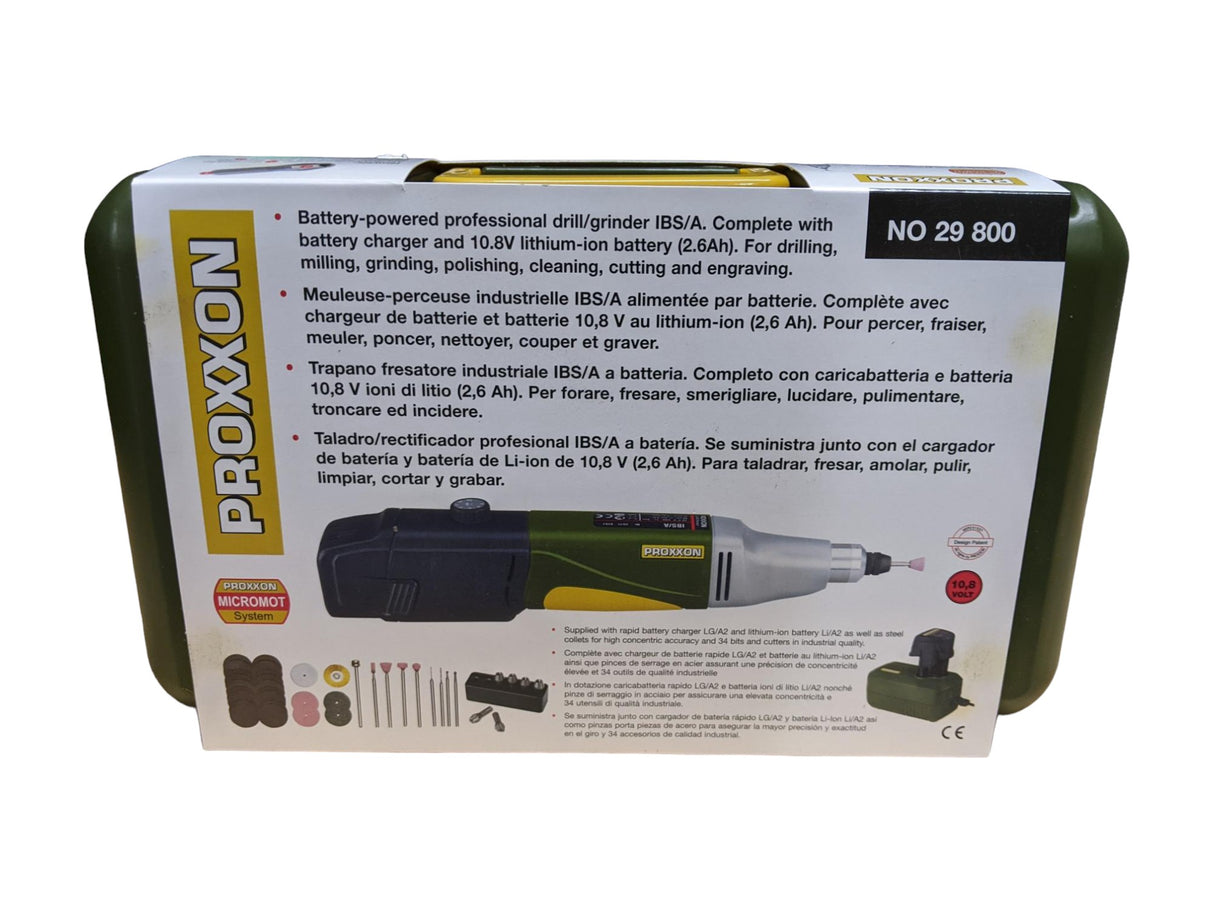 PROXXON IBS/A Rotary Tool Kit in use, demonstrating fine detail work and precision craftsmanship