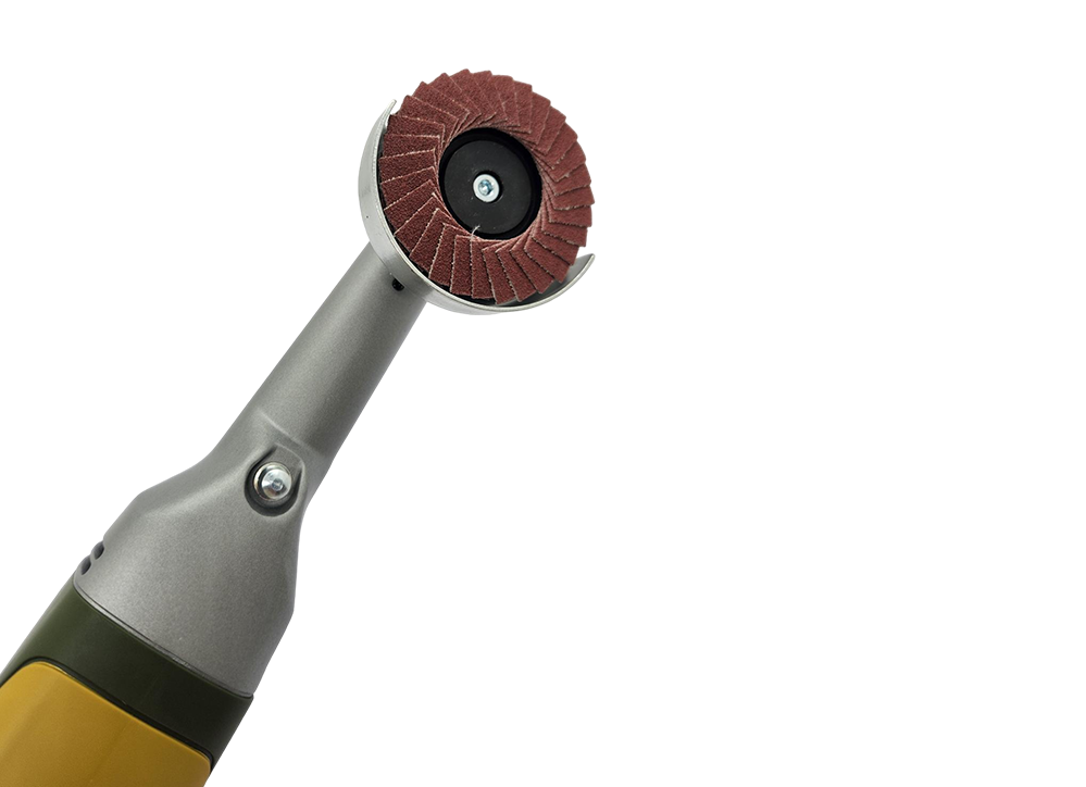 PROXXON MICROMOT LHW/A Long Neck Angle Grinder in action, showing variable speed control and durable construction