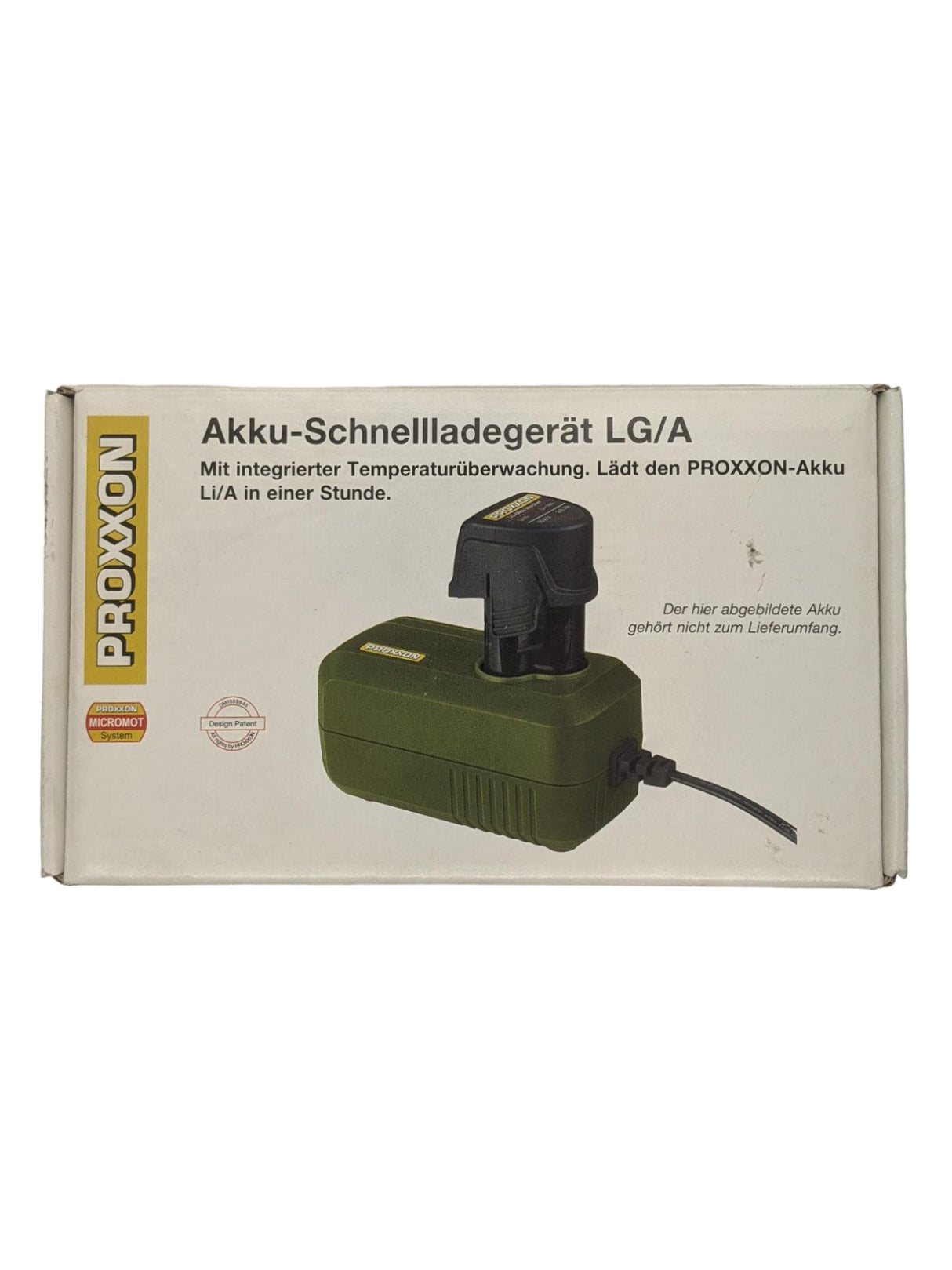 PROXXON Rapid Battery Charger for Li/A2 battery, designed for fast one-hour recharge, ensuring efficient productivity