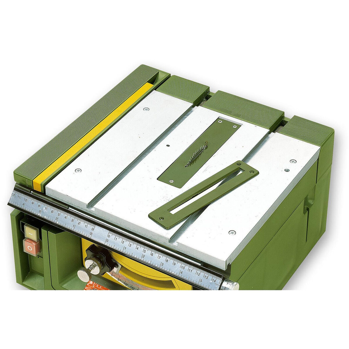 PROXXON FET Benchtop Table Saw cutting wood with precision