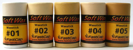 FastCap Set of 20 SoftWax Sticks in hard-shell case with Wax Wedge & Buffing Pad, perfect for wood repair and colour matching