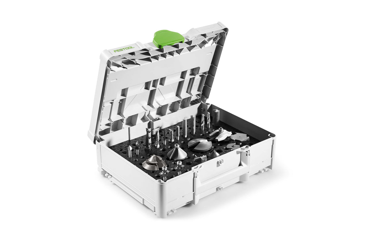 Festool Systainer3 SYS 1 Router Cutter Storage Box with organized router bits in secure storage insert