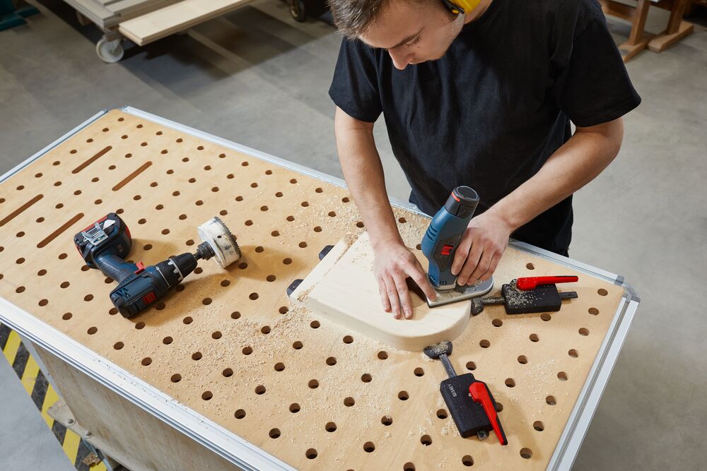 Bessey Horizontal Fixture Clamps Set of Two in action on workbench