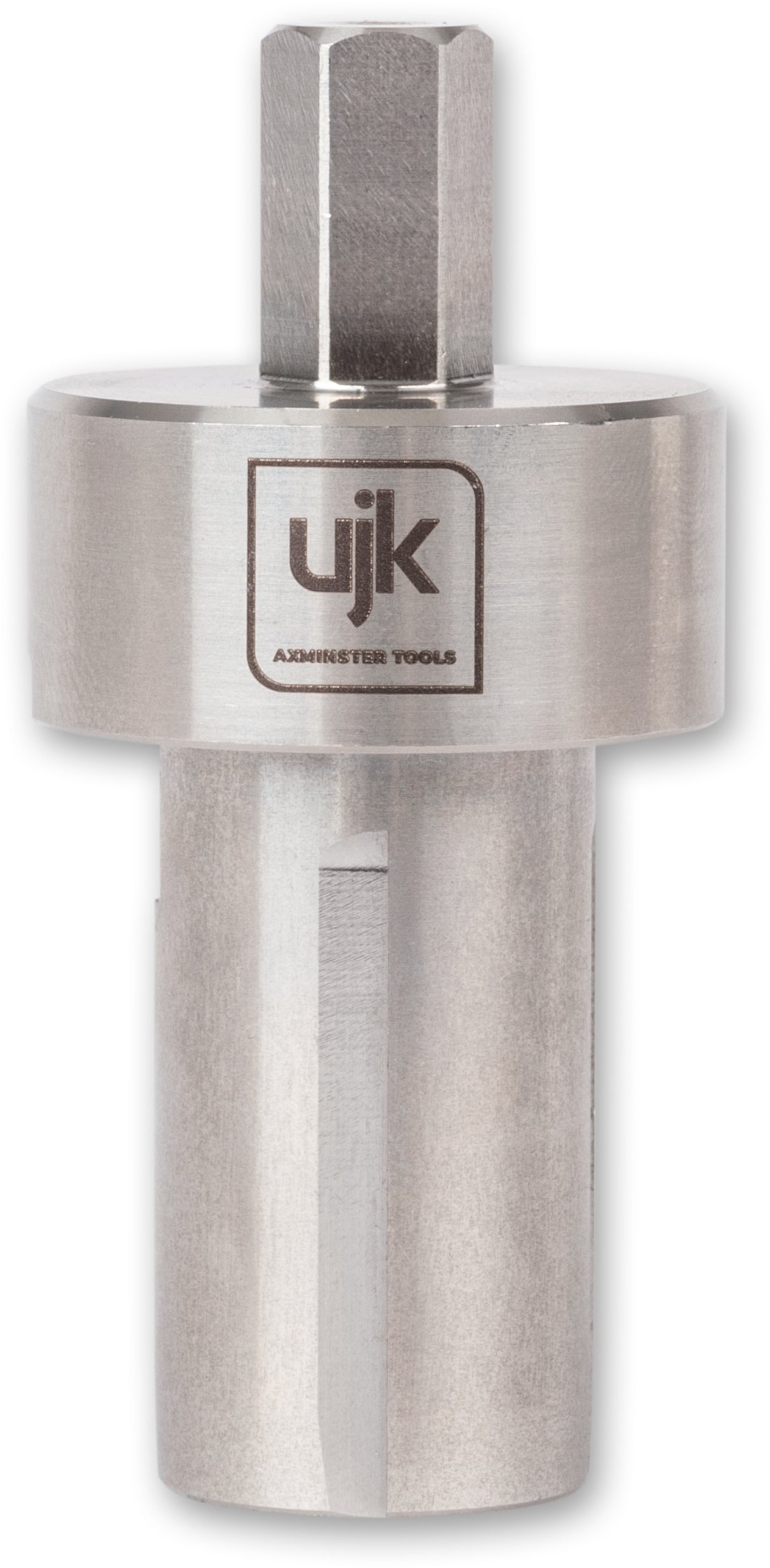 Stainless steel UJK Combined Chamfer & Reamer tool for 20mm dog holes in woodworking bench