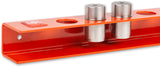 UJK Storage Pack for 8 Bench Dogs 19-20mm securely mounted on wall beside workbench