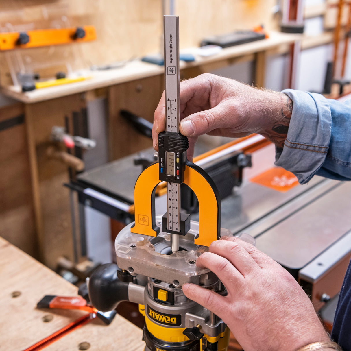 UJK Digital Height Gauge showing precision measurement tool in Australian woodworking store
