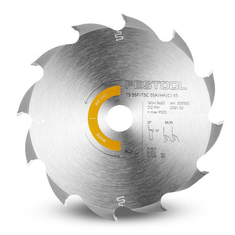 Festool Panther Saw Blade 160mm x 1.8mm 12 Tooth - High-quality steel with fine grain carbide saw teeth