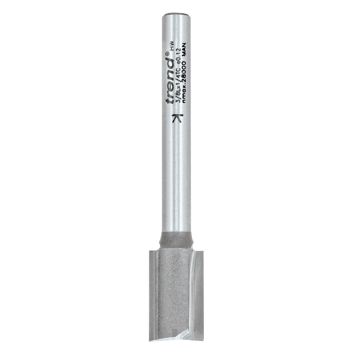 Trend TCT Straight Router Bit 2-Flute 12mm Diameter 1/4in Shank