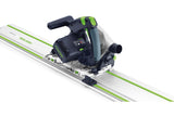 Festool Guide Rail Kickback Stop attached for safe and precise cutting and routing on Festool FS Guide Rail with routers