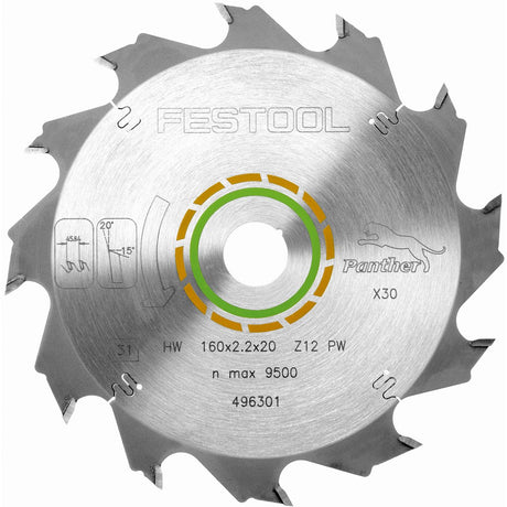 Festool Panther Saw Blade 160mm x 2.2mm x 20mm 12 Tooth in action, ideal for fast and efficient rip cutting in both hard and soft woods