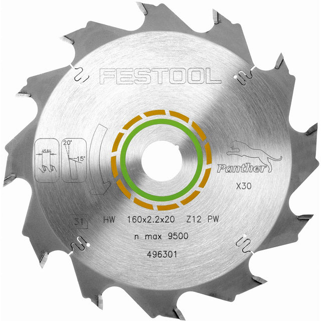 Festool Panther Saw Blade 160mm x 2.2mm x 20mm 12 Tooth in action, ideal for fast and efficient rip cutting in both hard and soft woods