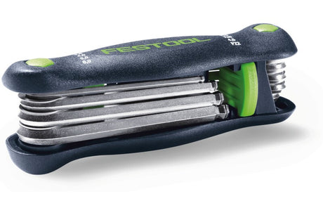 Festool Multi Toolie hexagon spherical head tool with 9 wrenches, Torx, PZ2, slot 4.5. Ergonomic design, 12 cm long