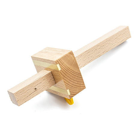 Crown Traditional Marking Gauge Beech woodworking tool with single steel pin and brass strips for durability