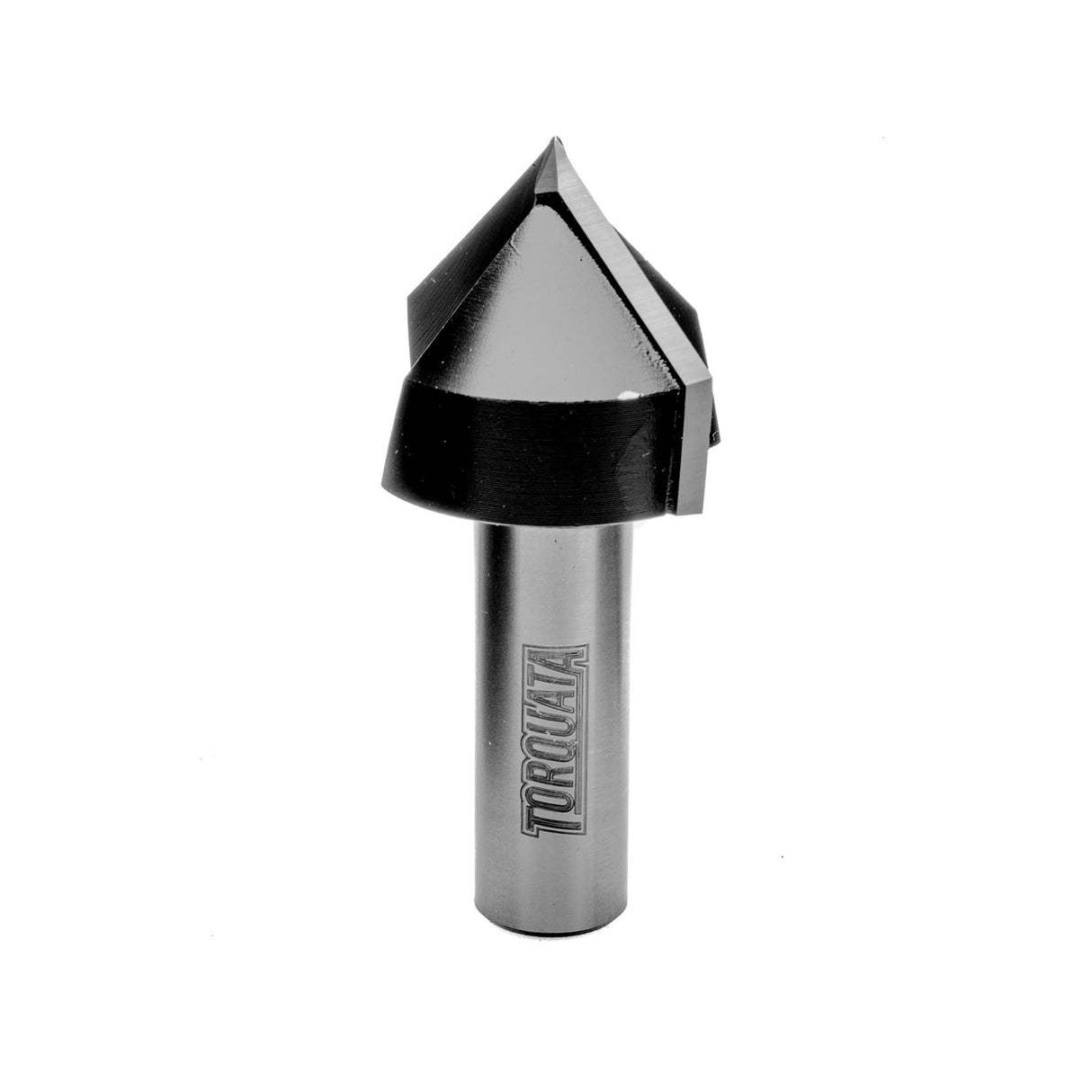 Torquata 1/2in Shank Chamfer V-Groove Router Bit in use on timber piece
