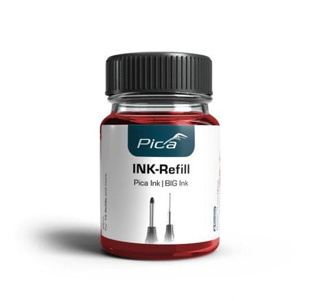 Pica Marker Red Ink Refill Set 25mL with glass ink bottle, pipette, wicks for Pica & BIG Ink Markers