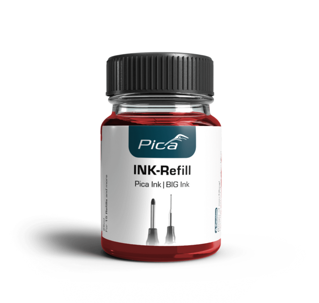 Pica Marker Red Ink Refill Set 25mL with glass ink bottle, pipette, wicks for Pica & BIG Ink Markers