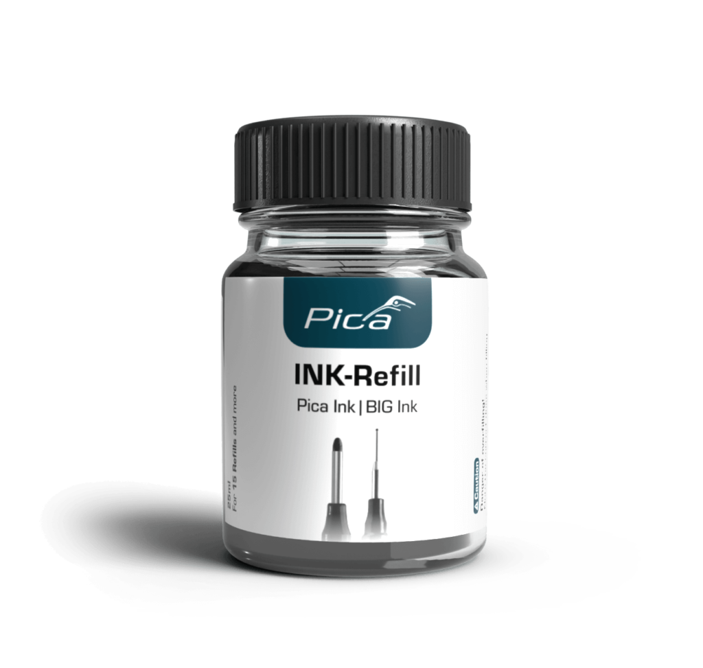 Pica Marker Black Ink Refill Set 25mL for Pica Ink & BIG Ink Markers - Glass bottle with black ink, pipette, and wicks