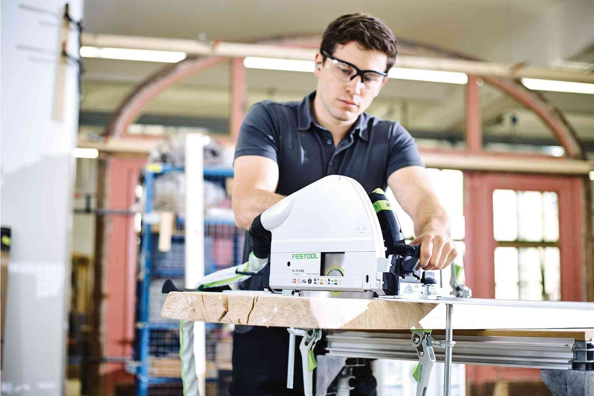 Festool TS 75 210mm Plunge Cut Circular Saw in Systainer with 1400mm Rail, showcasing precise cutting depth and lightweight design