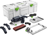 Festool BS 75mm Belt Sander in Systainer with Sanding Frame Set - Precision sanding tool in action with workpiece