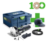 Festool DF 500 DOMINO Joining Machine in 100 Year Limited Edition Systainer Plus Cap, showcasing oval shape for stability