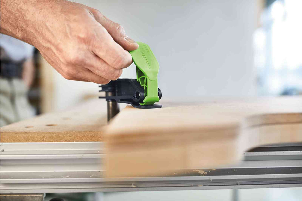 Festool Lever Clamp for MFT Table in use on a workpiece