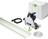 Festool TS 60K 168mm Plunge Cut Saw in Systainer with 1400mm Rail on white background