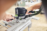 Festool OF 1010R Plunge Router with Light in Systainer, showing LED light ring and adjustable side fence