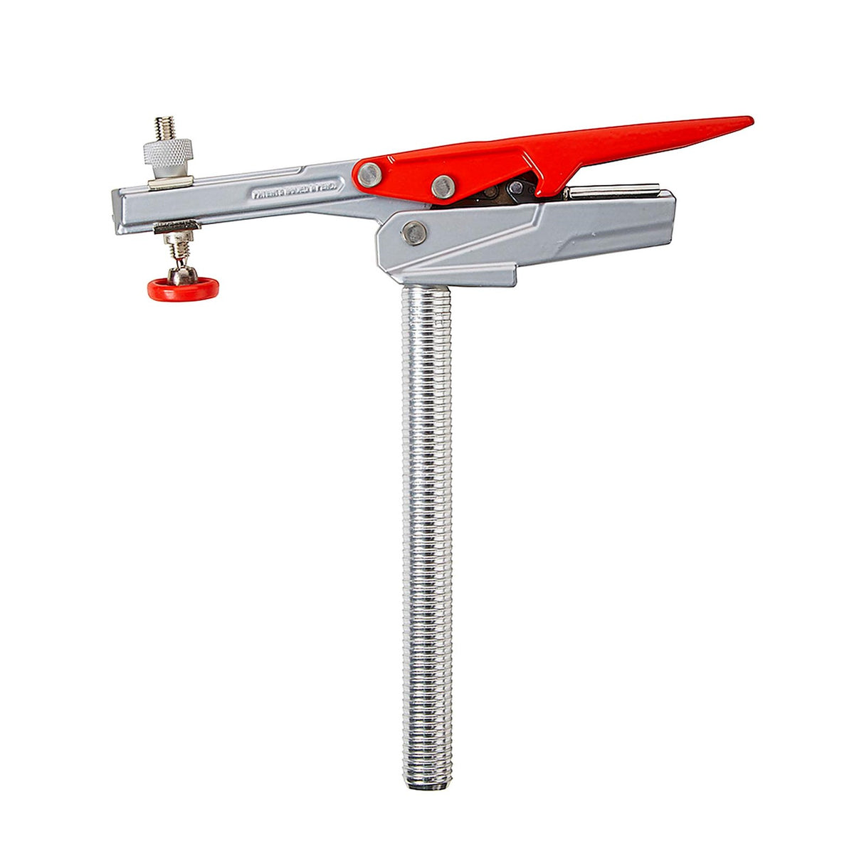Armor Tool Auto-PRO Bench Dog Hold-Down Clamp in action, securely holding workpiece with serrated 19mm toggle clamp