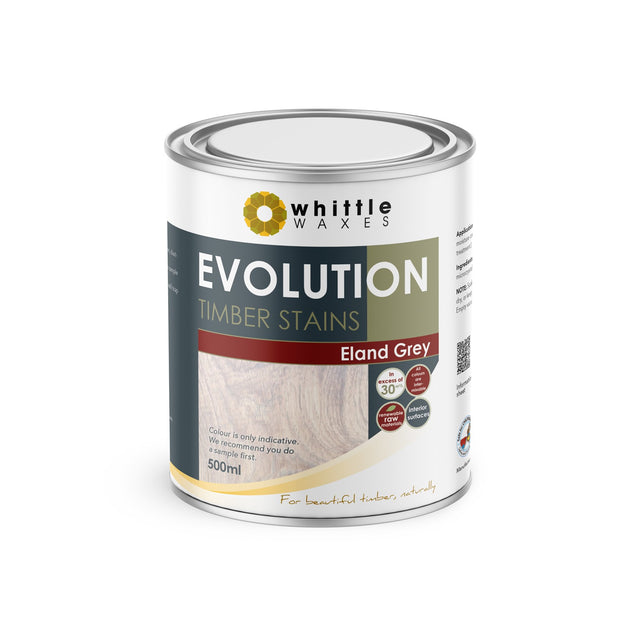 Whittle Waxes Evolution Eland Grey stain, 500ml bottle, colourfast natural pigments, made in Germany