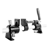 Torquata Double Clutched Pipe Clamp for 3/4in Pipe Panel Clamping in woodshop setting