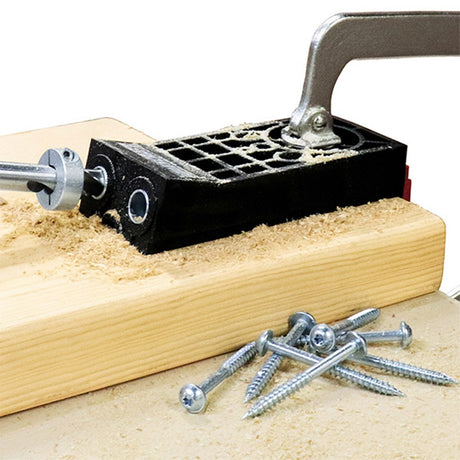 Milescraft PocketJig300 heavy-duty portable clamp on joinery jig in action for large woodworking projects